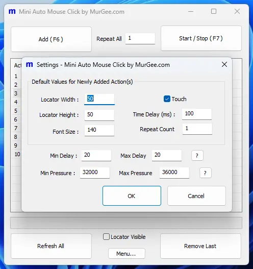 Setting of Mini Auto Mouse Click Application for Windows