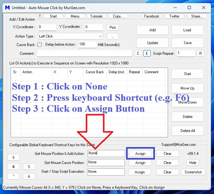 Assign a Keyboard Shortcut to Add an Action to the List of Actions