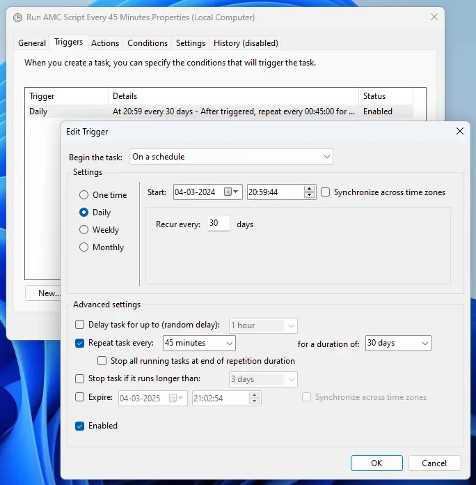 Execute Macro Script with Task Scheduler at Configured Time Interval