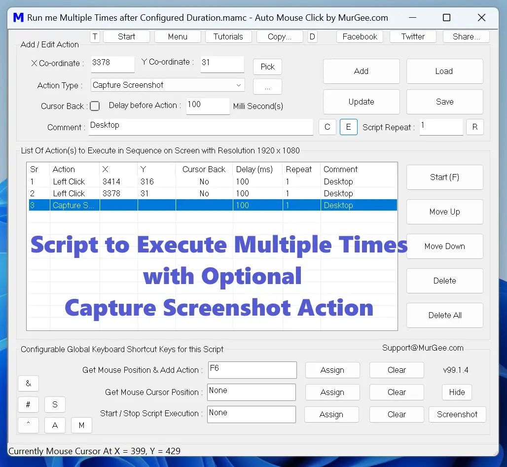 Sample Script to Execute with Optional Capture Screenshot Action