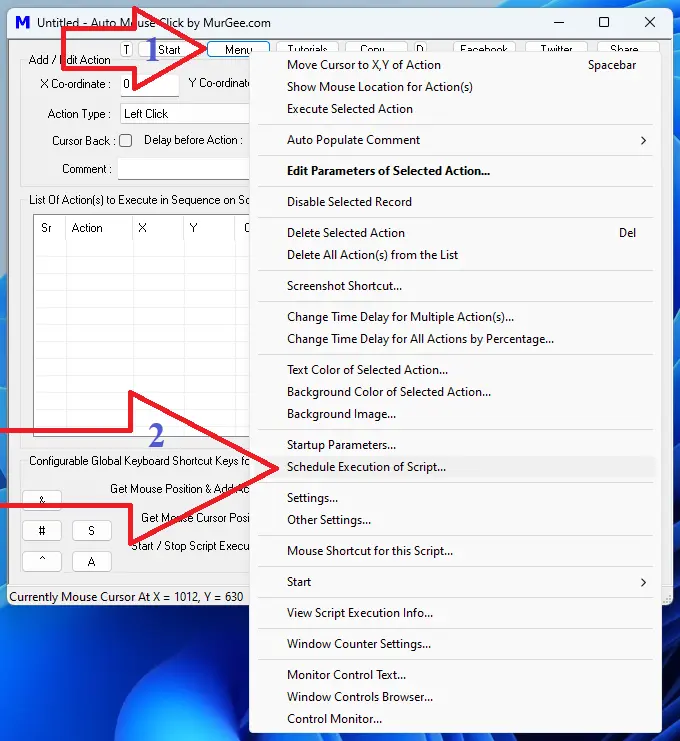 Screen Displays How you can Start Macro Script Schedule Screen